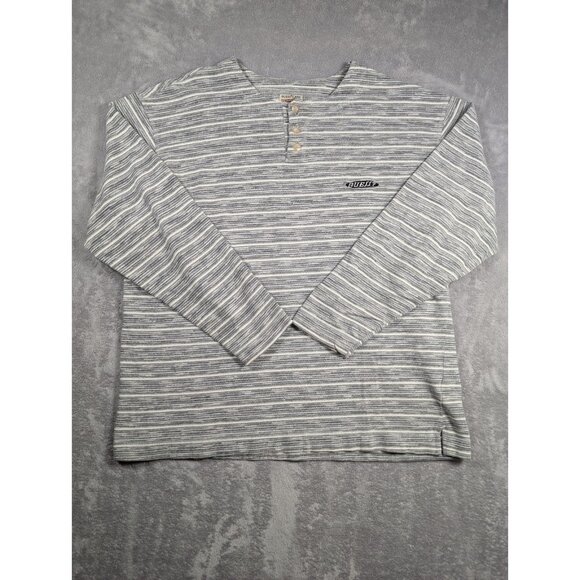 Guess Jeans Vintage Henley Shirt Mens XL Gray Striped Casual Preppy Long Sleeve - Picture 1 of 11